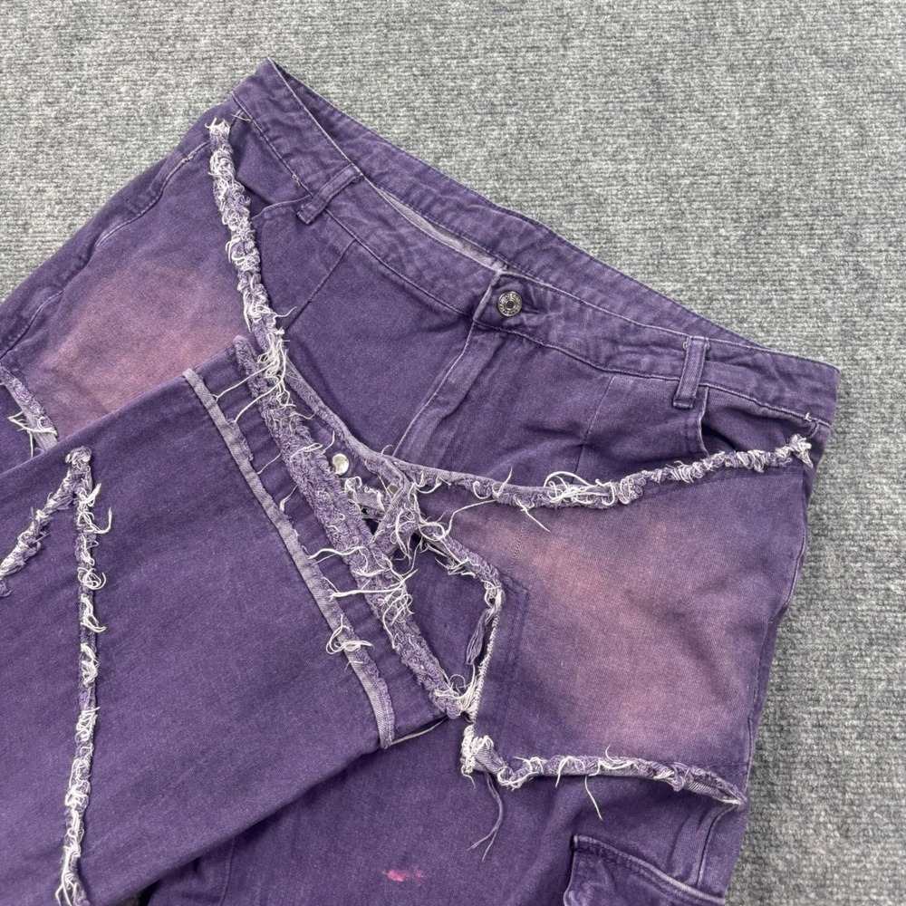 Manfinity Cargo Pants Size XXL Purple Star Patch Raw Hem Distressed Baggy Women